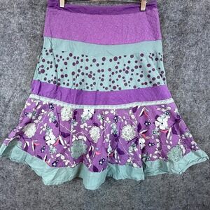 Remanika Skirt Womens Small Purple Artsy Festival Floral Polka Dot Tiered A-Line